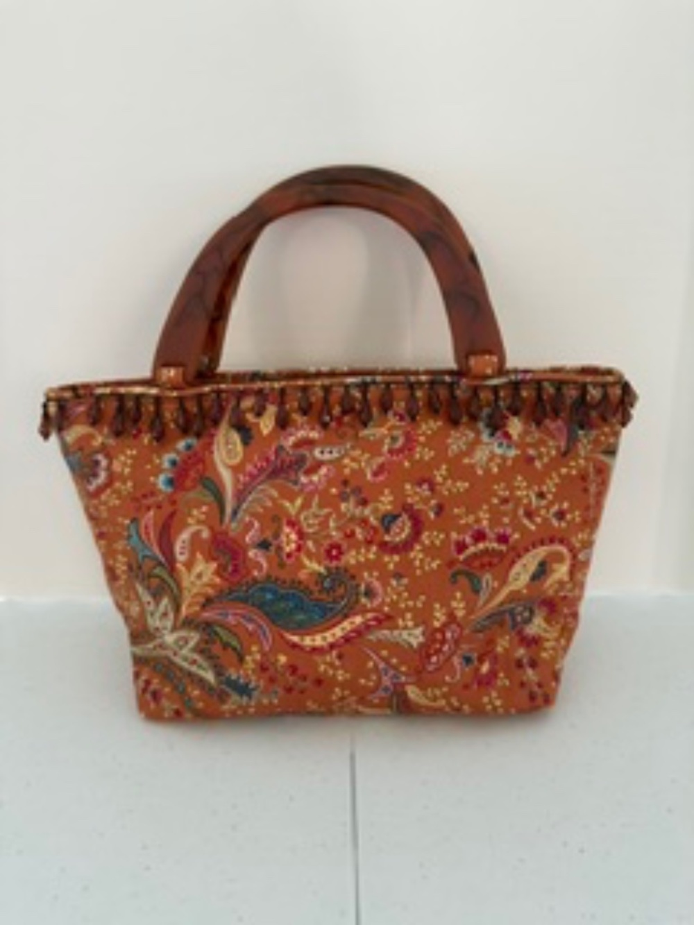 Talbots-Rust Orange/paisley print fabric handbag-Very Good Condition